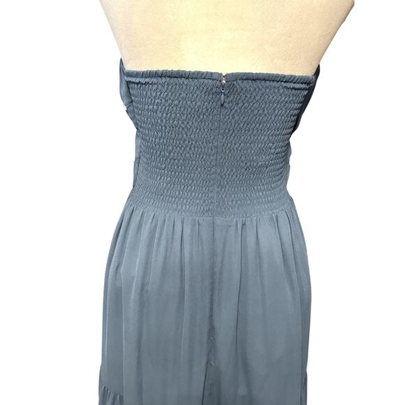 WAYF Talia Tiered Maxi Dress Strapless Smocked Stretchable Bodice Blue W M NWOT - Picture 6 of 9